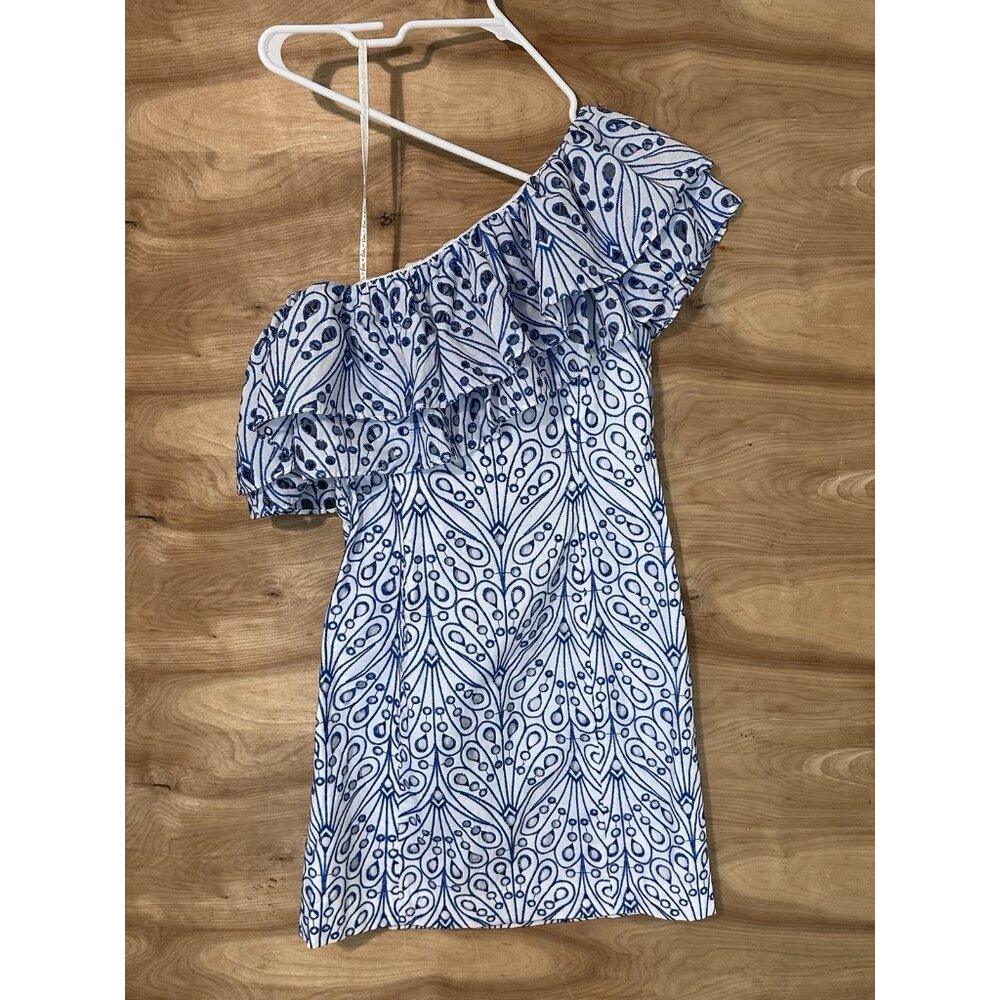 Lilly Pulitzer Sundea One-shoulder Eyelet Shift Dress Size 4 Lace Vacation - Picture 4 of 11